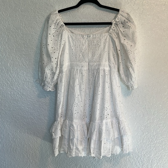 Rachel Parcell Eyelet Puff Sleeve Mini Dress in Classic White S - Picture 6 of 7